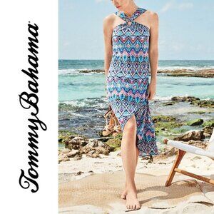 Tommy Bahama, Prima Peacock Halter Midi Dress, Amalfi Sea, Blue, Teal, Red Multi